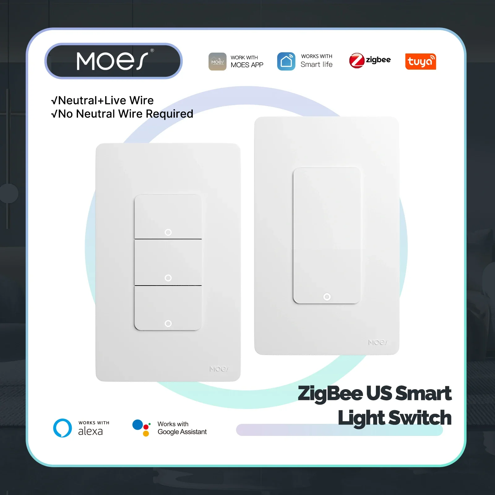 MOES Tuya Zigbee Smart Switch US Version 1-4 Gang Outgoing Ground Neutral Wire App Remote Control Work With Alexa Google Home