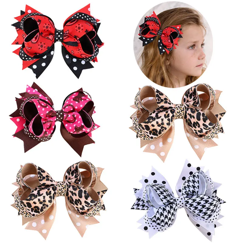 Fashion Ribbon Print Hair Bows Clips For Girls Cute Cowboy Hairpins Barrettes Kids Headwear Handmade Hair Accessories