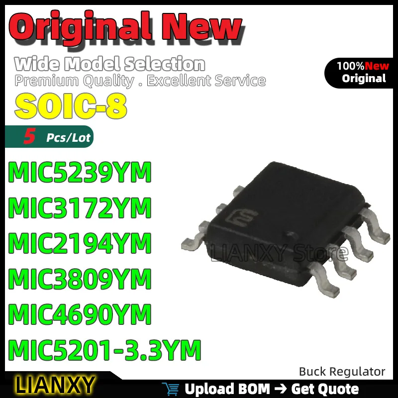 5pcs SOIC-8 MIC5239YM MIC3172YM MIC2194YM MIC3809YM MIC4690YM MIC5201-3.3YM Buck Regulator New Original
