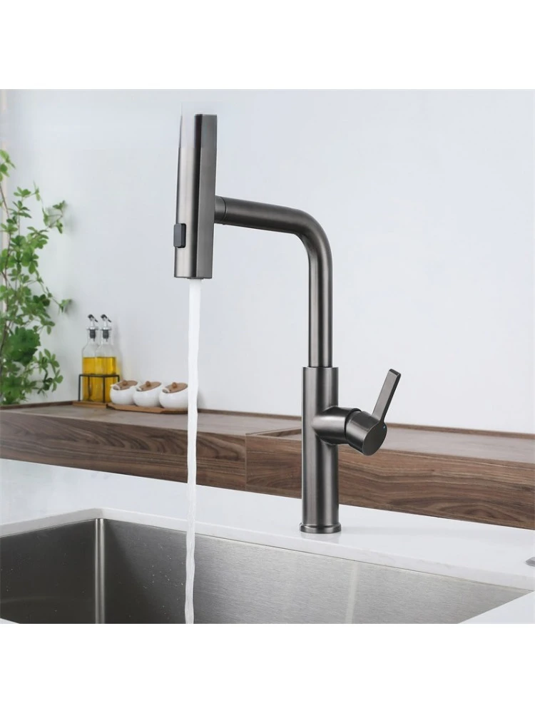 Imagem -02 - Torneiras Pull-out Waterfall Stream para Cozinha Cabeça de Pulverizador Misturador para Pia Níquel Escovado Acessórios Water Tap Cinza e Preto Rotação