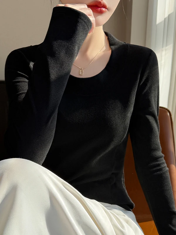 

Korean Sle Women's Thiened Soft Cozy round Ne Knitted Sweater Slimming Meat Covering Autumn Winter Faion Casual Wear