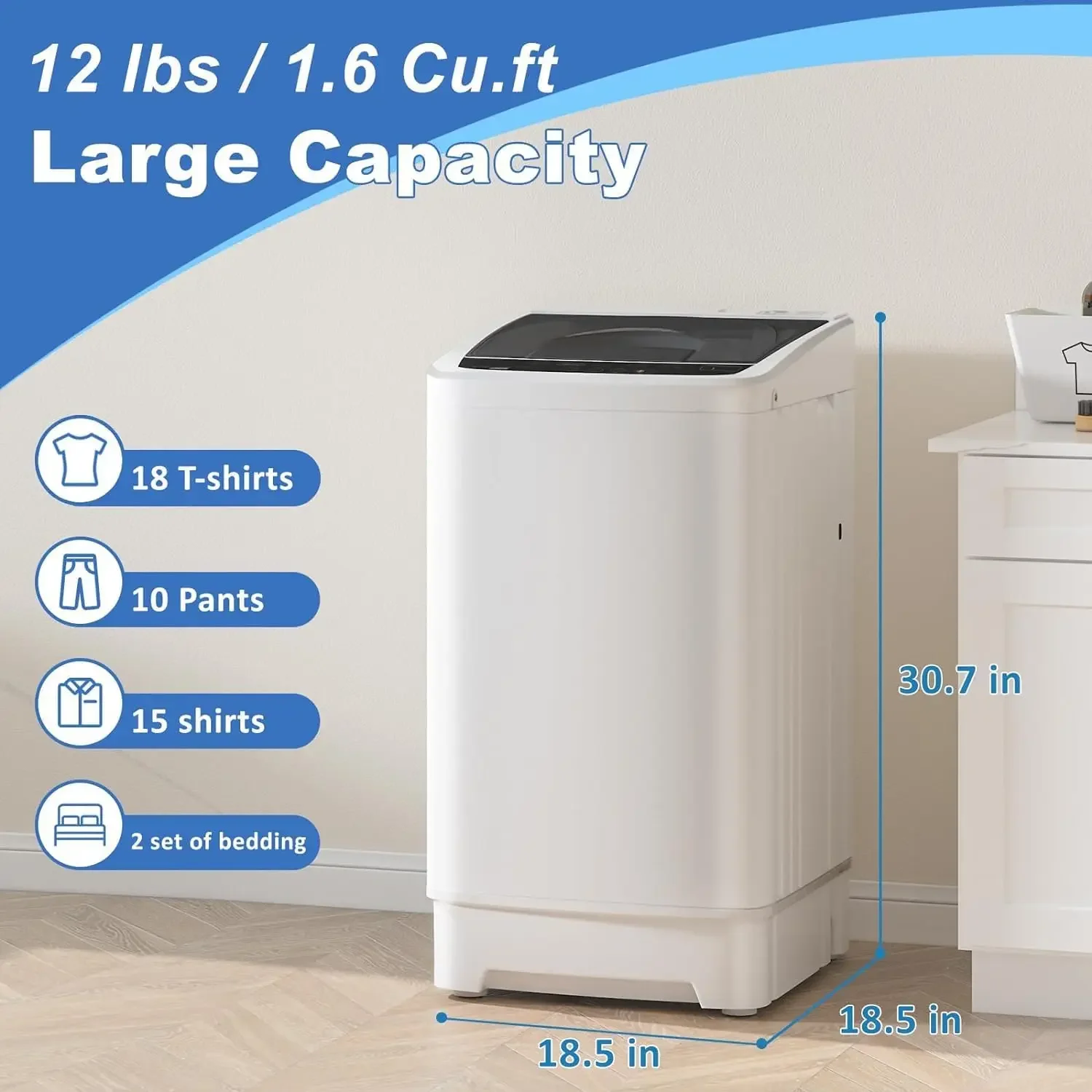 Ft Washer with 8 Cycles,Designed for Compact Living in Apartments, Rvs, This 12 Lbs Capacity Fully Automatic Washer Offers Conve