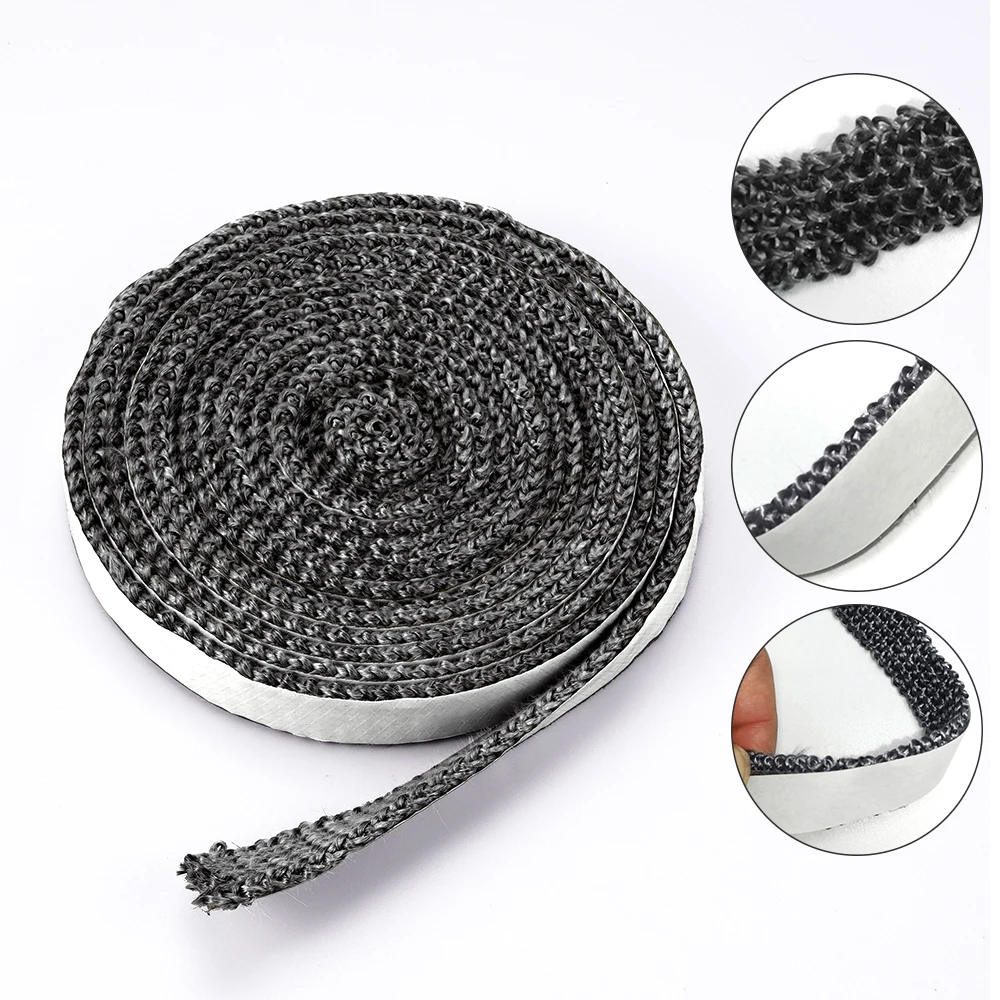 10/15mm Width Black Flat Stove Rope Self-Adhesive Fiberglass Seal Stove Fireplace Door Fire Rope Sealing Strip Cord Gasket