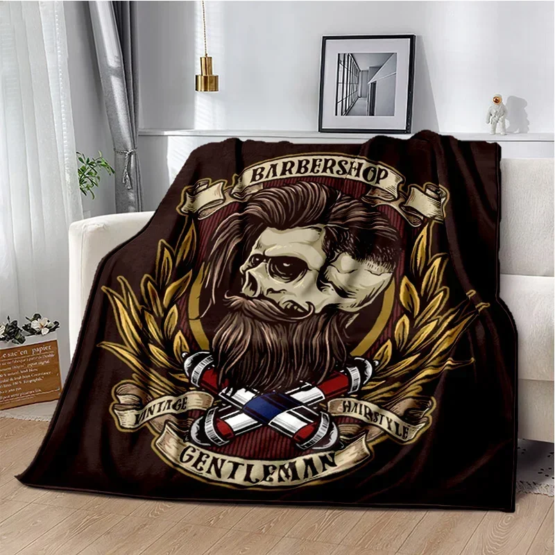 3D Barber Shop Skull Vintage Sign Blanket,Soft Throw Blanket for Home Bedroom Bed Sofa Picnic Travel Office Cover Blanket Kids
