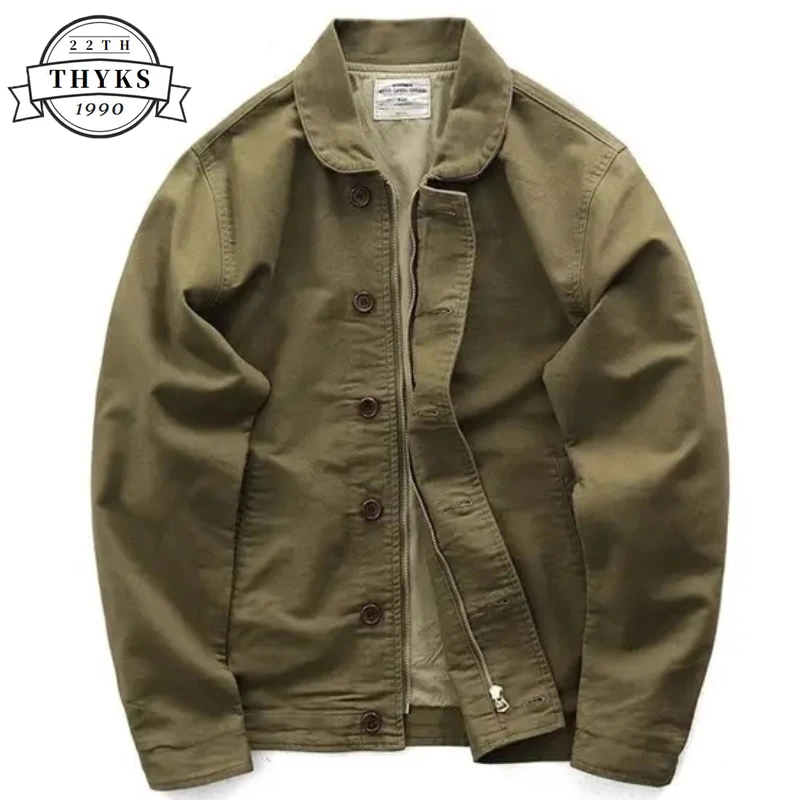 Vintage Deck Jacket Men\'s Amikaji Lapel Multi-pocket Jackets Fashion Outwear New Casual Zip Up Wrinkled Male Coat Spring Autumu