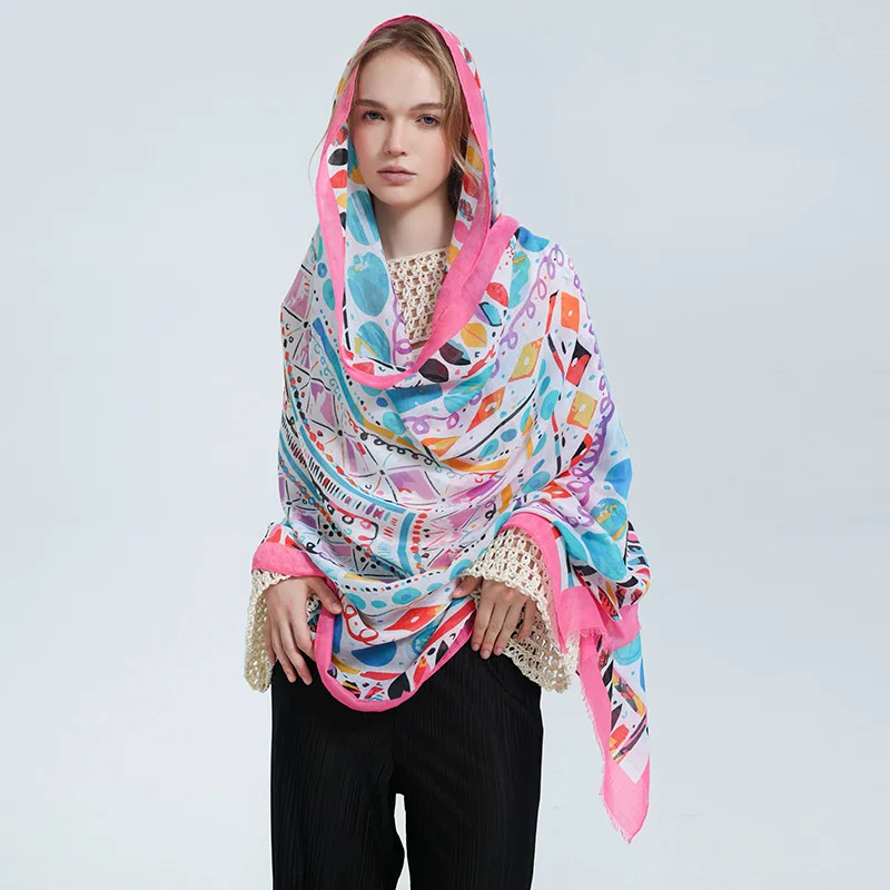 

Fashionable multifunctional feminine style spring/summer simulation silk scarf for women, printed beach scarf, silk scarf shawl