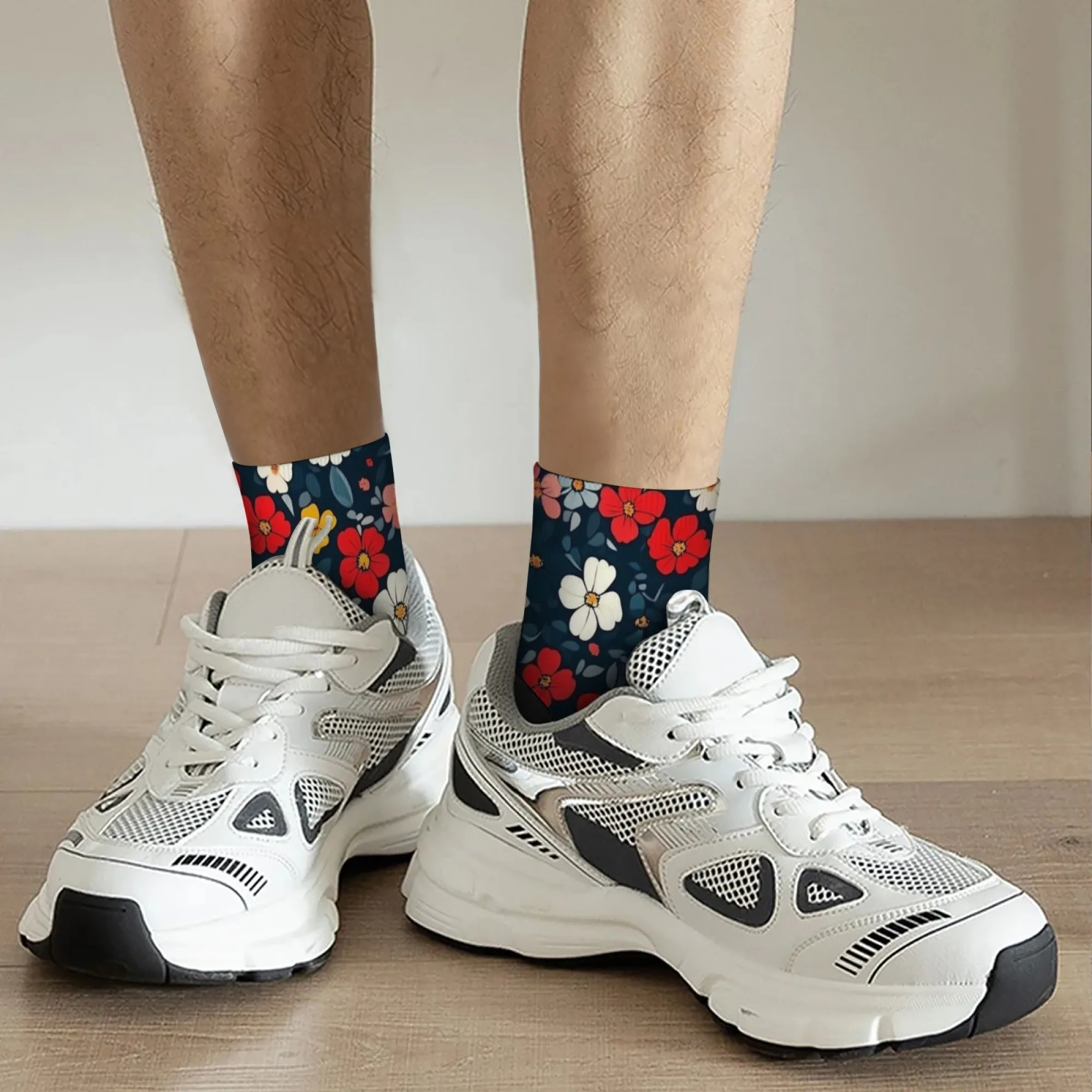 Короткие носки в цветочном стиле в стиле ретро, удобные повседневные носки из смеси полиэстера для женщин и мужчин, унисекс, мягкие, легкие, модные