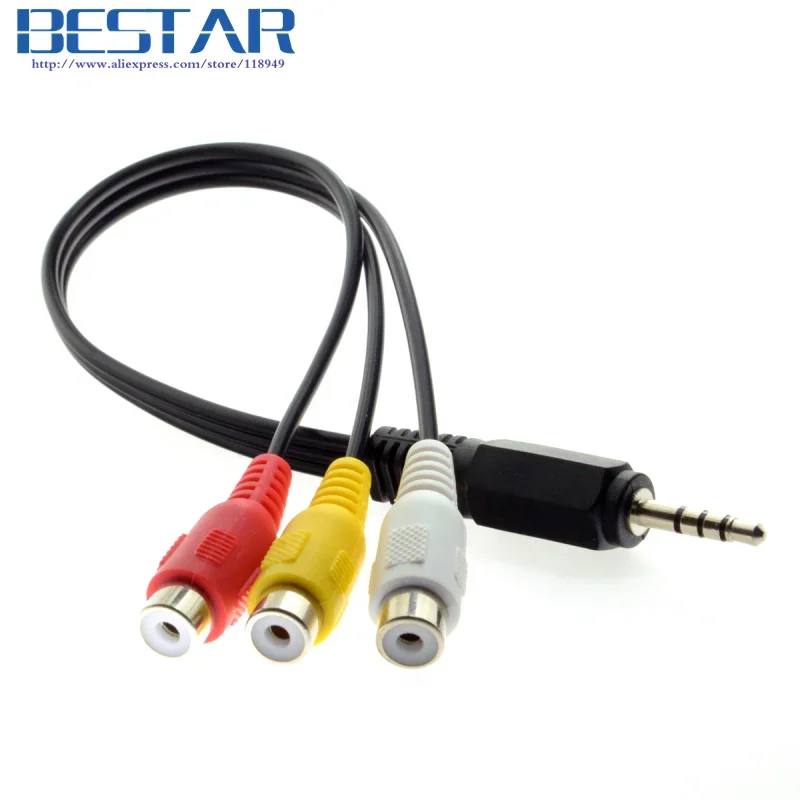 3.5 مللي متر 1/8 "ذكر ستيريو سيارة AUX إلى 3 RCA AV أنثى الحبل الصوت والفيديو كابل مركب 20 سنتيمتر