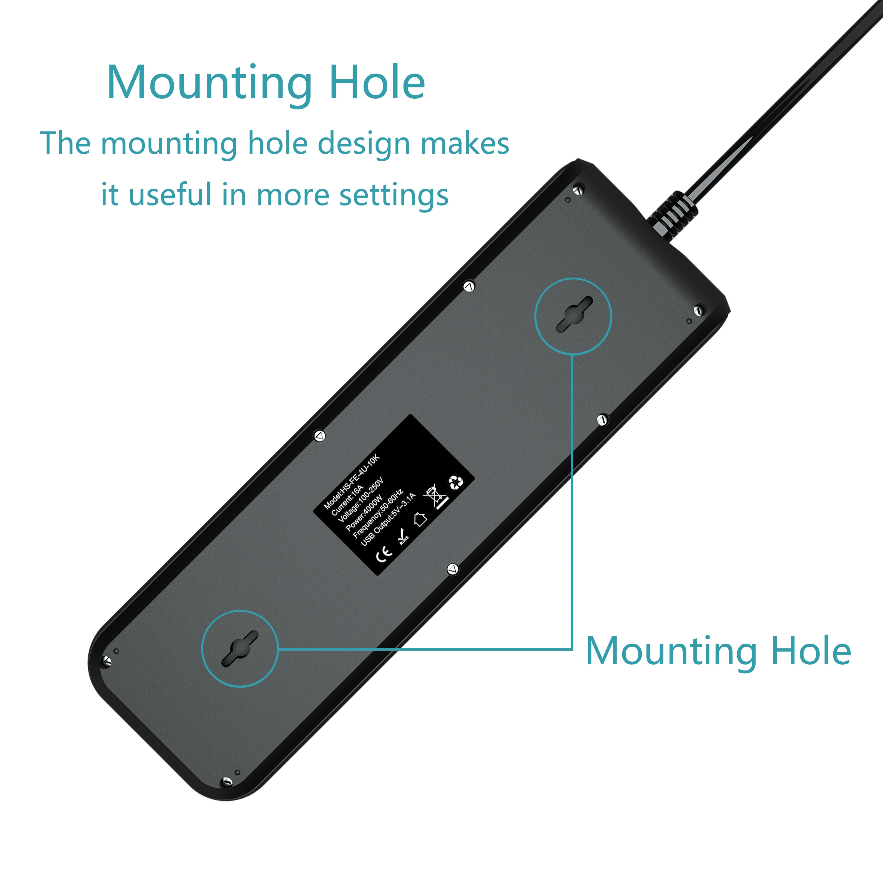 4000W 16A High Capacity Multi-Tap Outlet Multiprise Network Filter Extension Cable with Switch Button USB Electric Power Strip