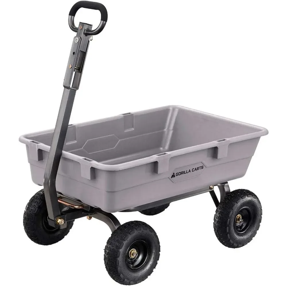 

Gorilla Carts 800 Pound Capacity Heavy Duty Poly Yard Garden Steel Dump Utility Wheelbarrow Wagon Cart with 2-in-1 ATV Handle