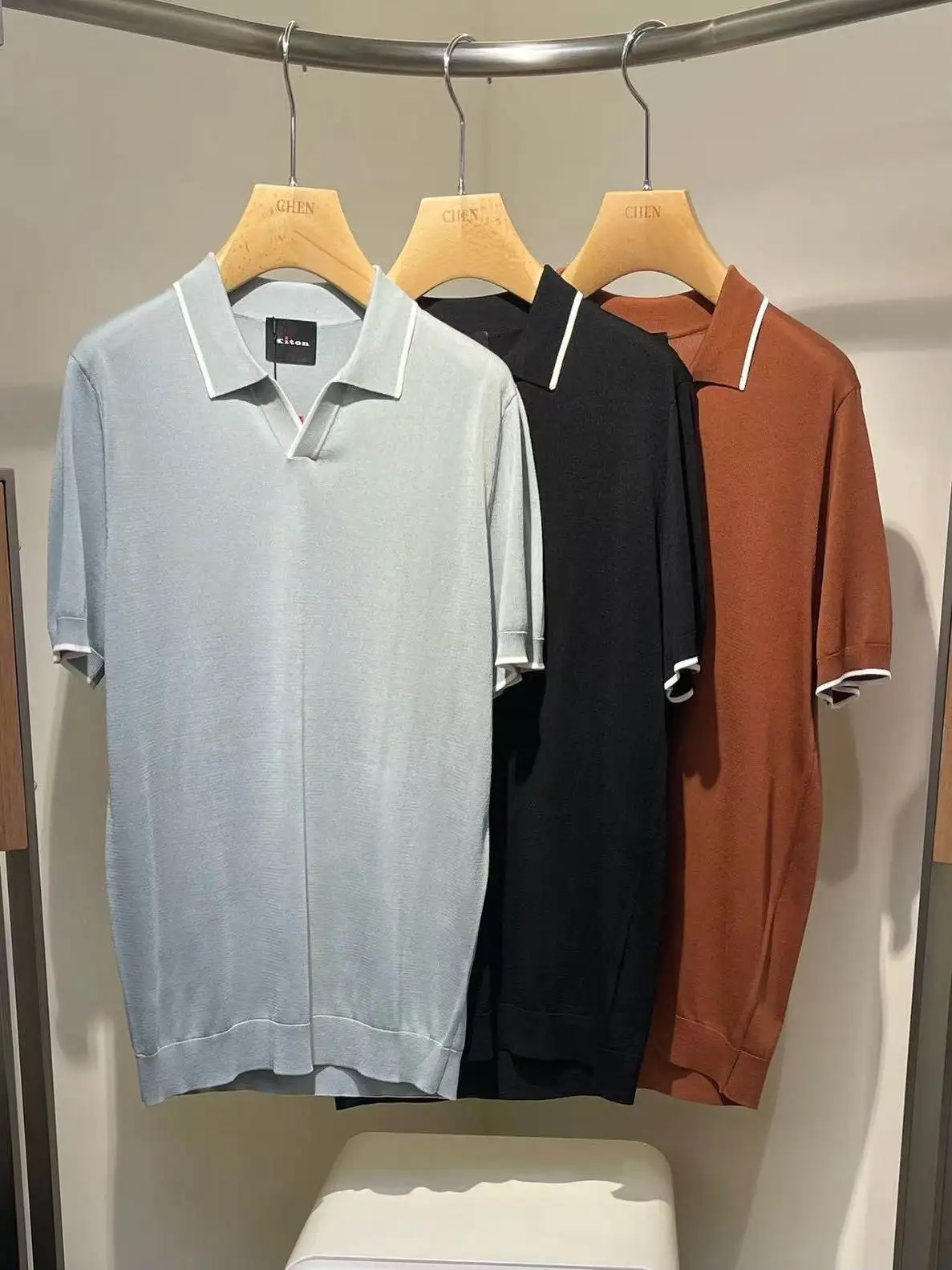 

Kiton весна и лето новый деловой повседневный вязаный свитер с лацканами в стиле старых денег мужская рубашка поло с короткими рукавами