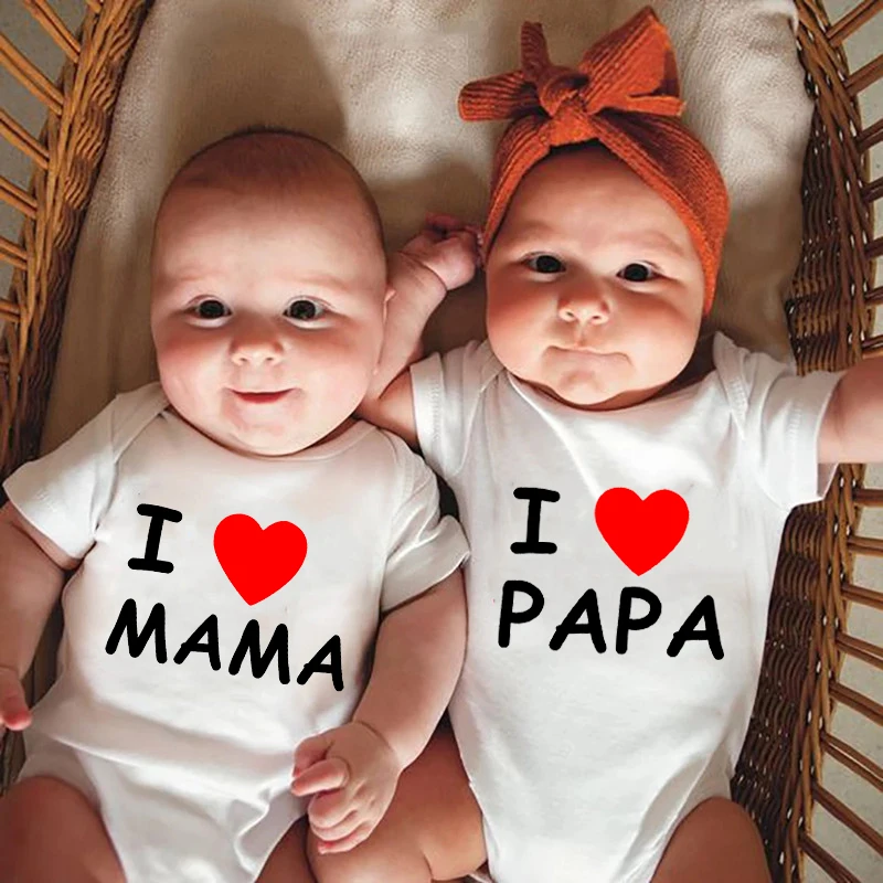 New I Love Papa Mama Funny Baby Rompers Crawling Clothes Newborn Baby Boys Girls Twin Bodysuits Infant Baby Onesies Jumpsuits