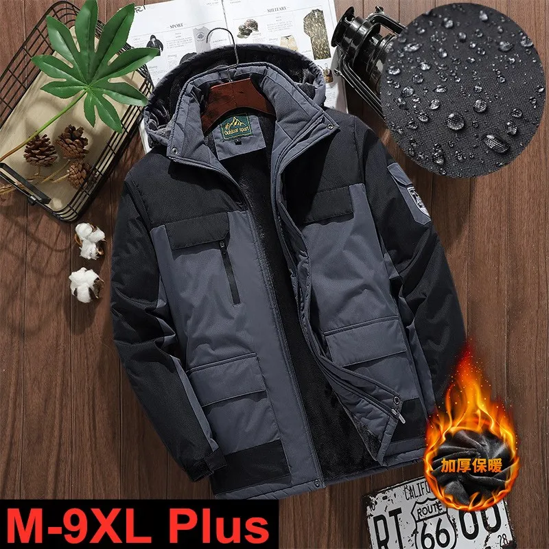 9XL Outdoor Hiking Sports Jacket Men Women Winter Windproof Warm Hooded Windbreaker Coat Thermal Waterproof Jacket Plus Size