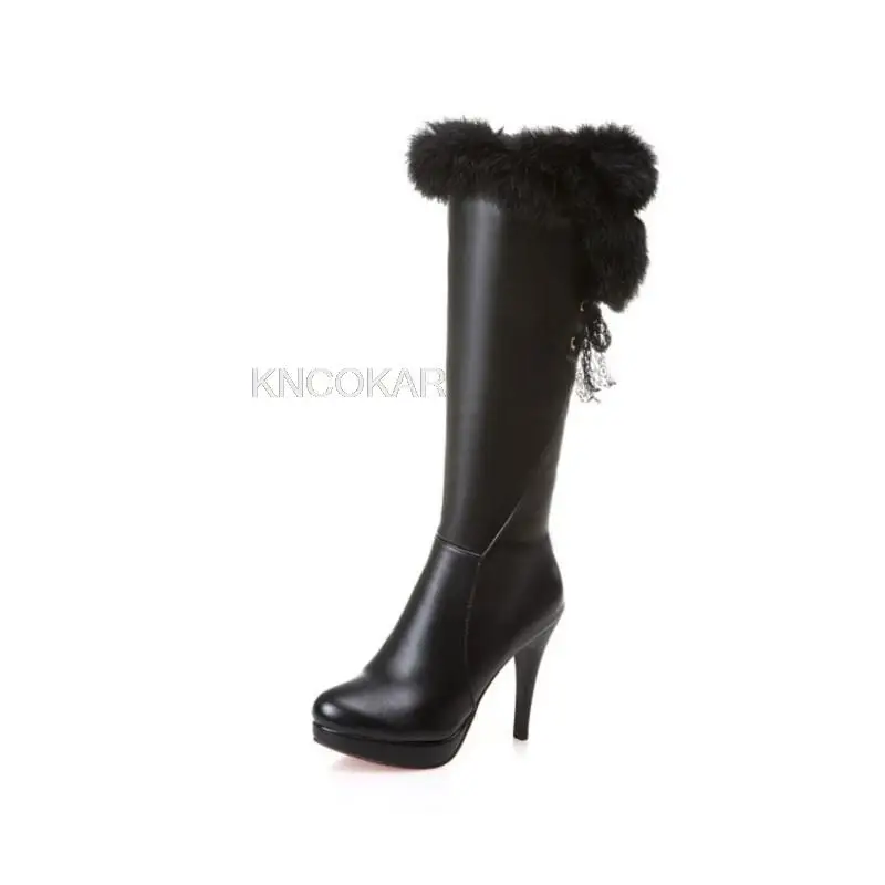 Cuissardes longues en daim pour femmes, bottes à plateforme, chaussures compensées en H, talons hauts, fourrure, printemps, hiver
