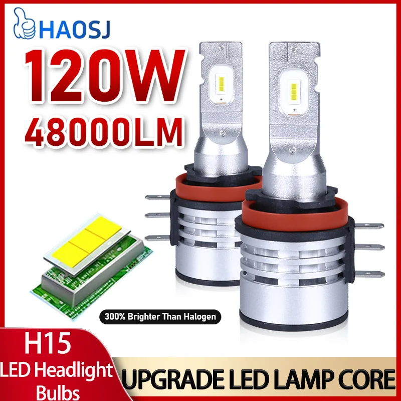 

HAOSJ H15 LED Car Headlight Bulbs 2PCS Auto LED Headlight High Beam Plug and Play Replace Lamp 120W 48000LM 6000K Pure White