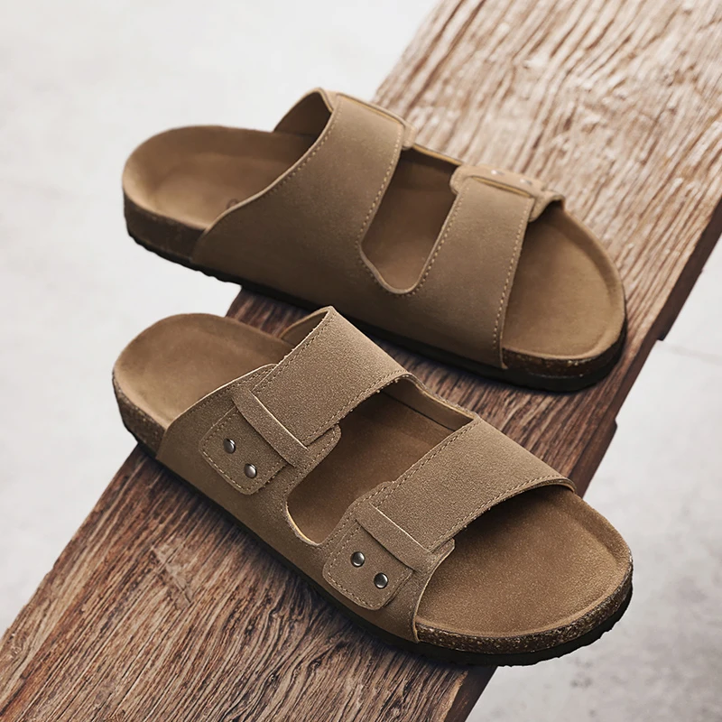 Retro Cork Men Slippers Breathable Mules Sandals Man Leisure Time Man Slides Summer Shoes For Men