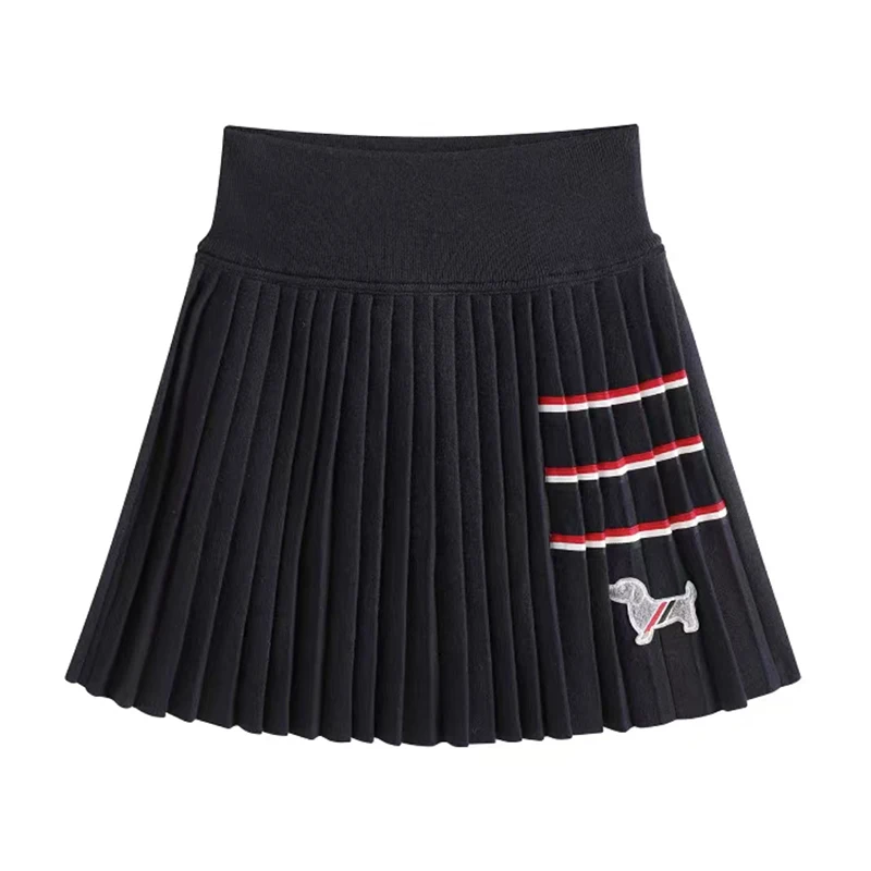 Autumn New Golf Women's Outdoor Sports Skirt Dog Embroidery Slimming A-line Short Skirt Casual Versatile Knitted Pleated Skirt