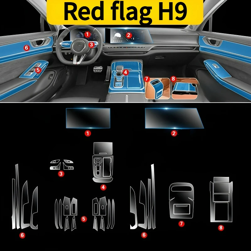 

For Red flag H9 24-25 interior protection Dashboard Multimedia GPS Navigation Transparent Scratch-Resistant Film Modification