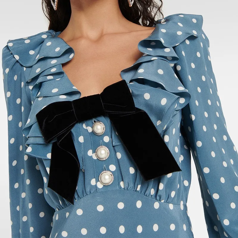 

Peacock Blue Polka Dot Dress with Chiffon for a Flattering Look in Summer 2024