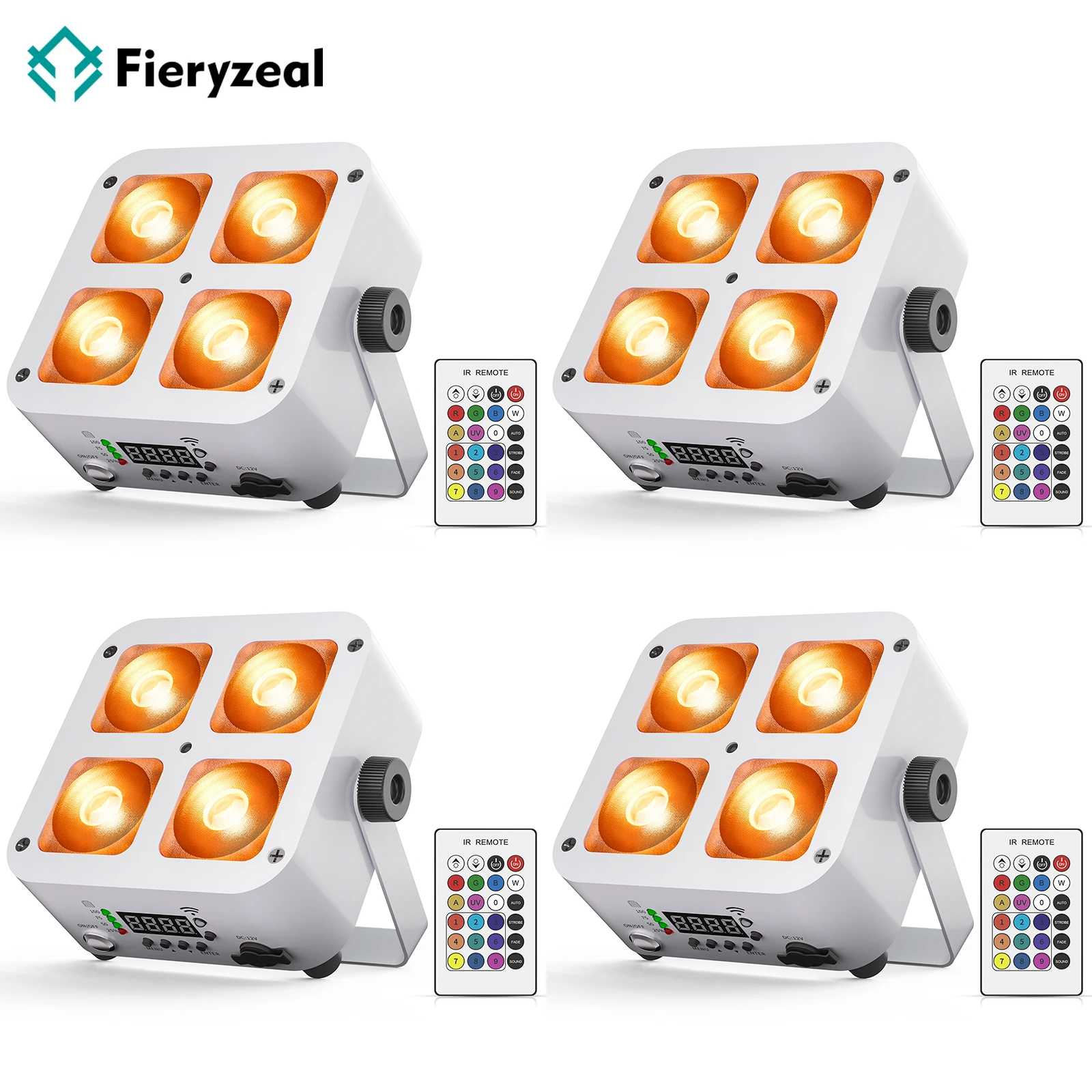

Fieryzeal 4PCS Rechargeable Par Light 5200mAh APP Control LED Uplight Stage Light DMX 4X10W RGBWA+UV LED Par Light for DJ Party