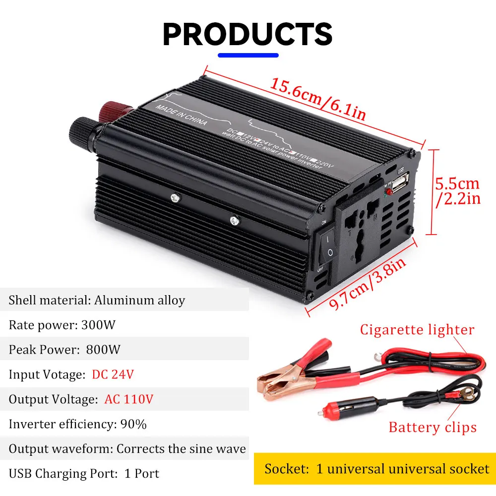 Imagem -06 - Carro Modificado Sinusoidal Inversor Transformador de Tensão Adaptador de Carro Usb Conversor Carregador Automático Inversor 800w dc 24v para 110v ac