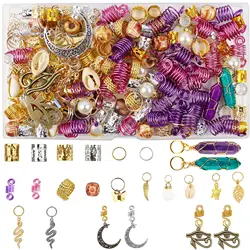 232PCS Hair Braid Cuffs Clip Jewelry Dreadlocks Beads Mixed Metal Adjustable Hair Styling Decoration Hair Rings Tubes Extension