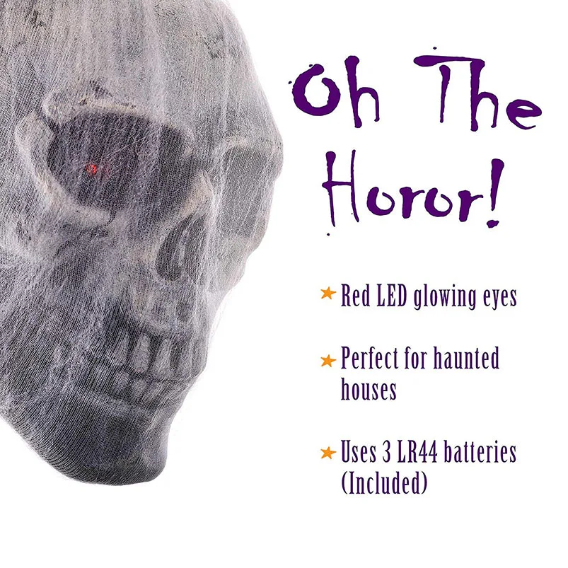 Хэллоуин, Череп, подвесная искусственная хлопковая светящаяся голова, жуткий паук, светящаяся игрушка, двор, семейное украшение для дома