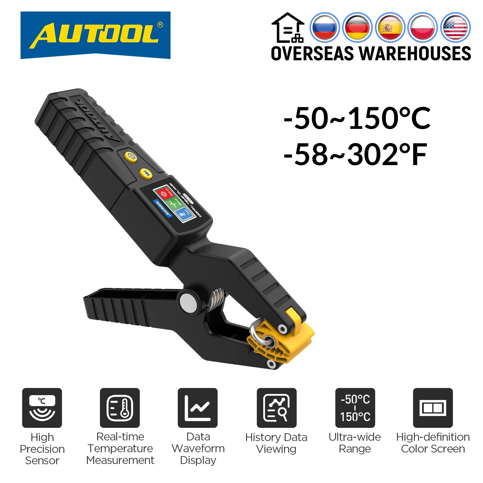 AUTOOL LM55 Digital Temperature Clamp ℃ ℉ -50~150°C Live Waveform Data Precision Sensor Real-time Temperature Measurement Test