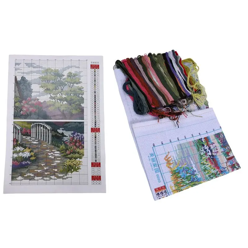 

A98E-Printed Cross Stitch Kits 11CT 21.6X16.9 Inch Cotton DIY Embroidery Starter Kits Easy Patterns Embroidery For Girls Crafts