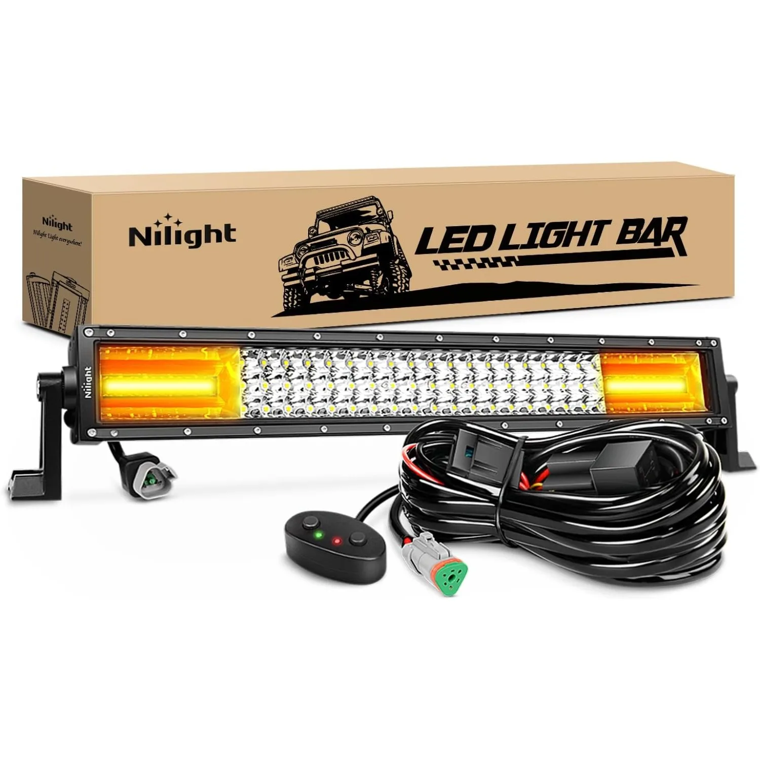 Nilight LED Light Bar 22Inch 270W White & Amber Triple Row 13500LM Flood Spot Combo Led Bar Off Road Lights for Trucks with Wiring Harness Kit