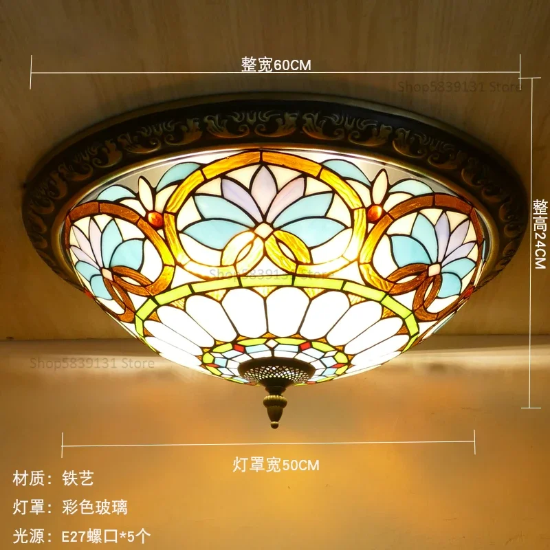 Turkse retro plafondlampen Tiffany lampen Vintage cirkelvormige gekleurde glazen plafond hanglamp woonkamer slaapkamer Art Deco lamp