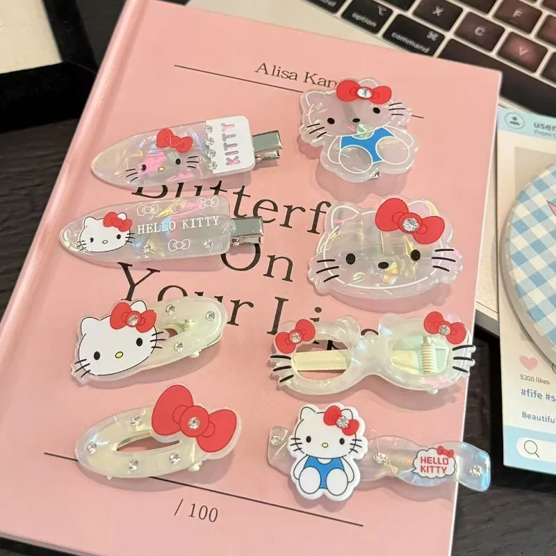 Jepit Rambut Pita Kucing Katie Berhiaskan Rhinestone yang Lucu, Jepit Poni untuk Gadis Manis, Jepit Bebek yang Modis dan Mewah Grosir