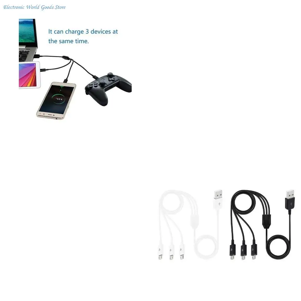A3PD Lightweight 3 in 1 Charging Cable 1m Multiple Cord USB to Micro USB Splitter Cord Simultaneous Charging Cable