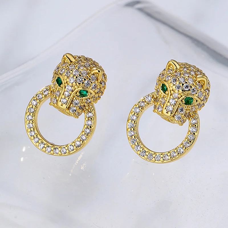 

Niche Light Luxury Copper Plated 18K Gold Animal Fashionable Personality Leopard Zircon Earrings Hot Item