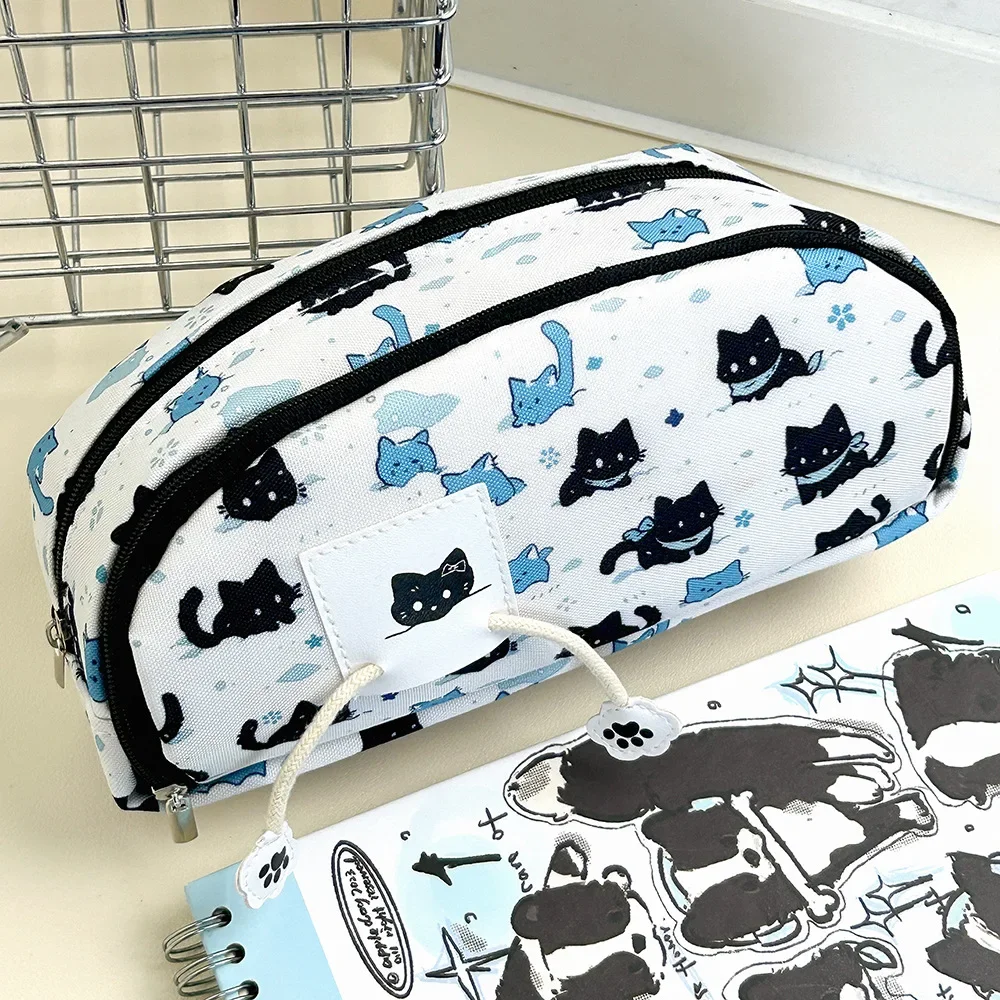 Cute Large Capacity Storage Bag Cat Dog Pencil Case Animal Kawaii Multi-Layer Penbag Cartoon Stationery Gift