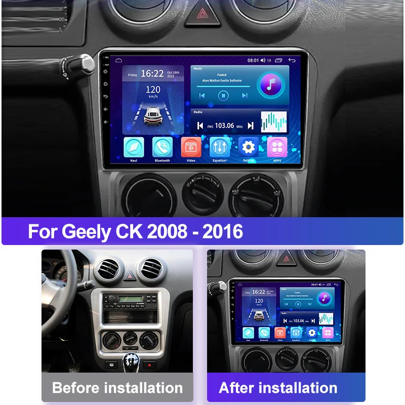لجيلي CK 2008 - 2016 أندرويد 12 سيارة الوسائط المتعددة راديو فيديو GPS CarPlay 9 بوصة رأس الشاشة وحدة 2K QLED ستيريو مشغل أقراص مضغوطة #2