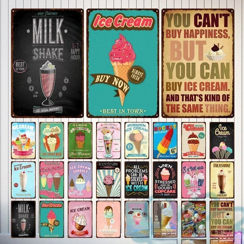 Delicioso y lindo helado sundae batido letrero de metal decoración de arte de la pared adecuado para cocina bar cafetería postre tienda hogar