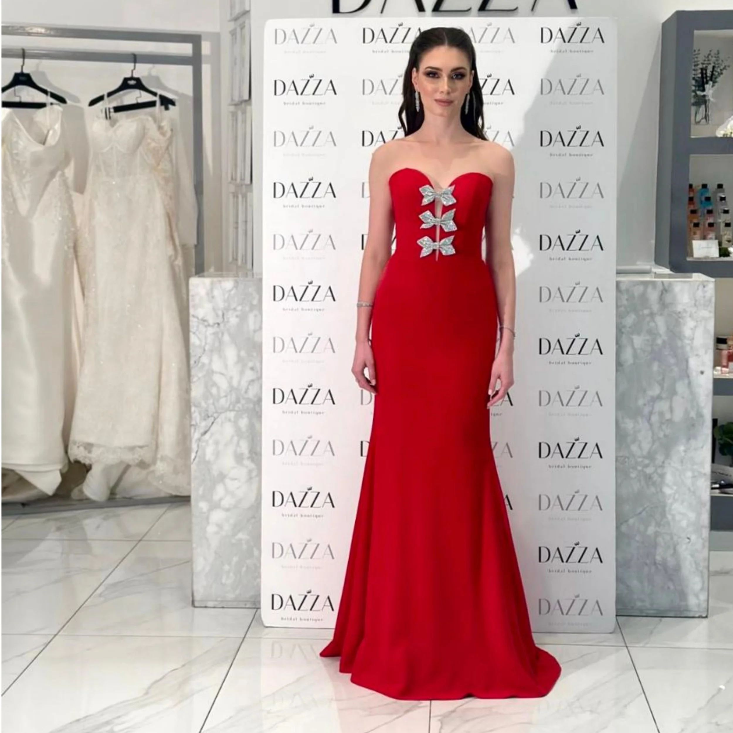 

Elegant Red Evening Dress for Women Sweetheart Mermiad Shiny Vestidos de Gala Formal Sleeveless Prom Party Gowns Customized