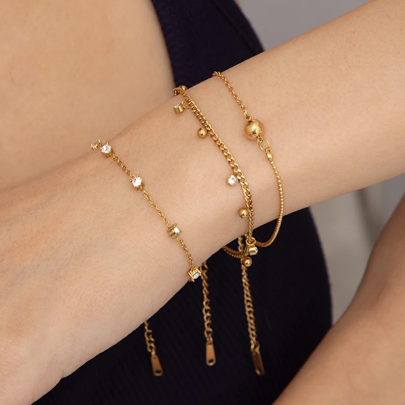 ANENJERY 316L Edelstahl Zirkon Perlenarmband für Frauen Einfaches Elegantes Mode-Schmuckgeschenk Großhandel
