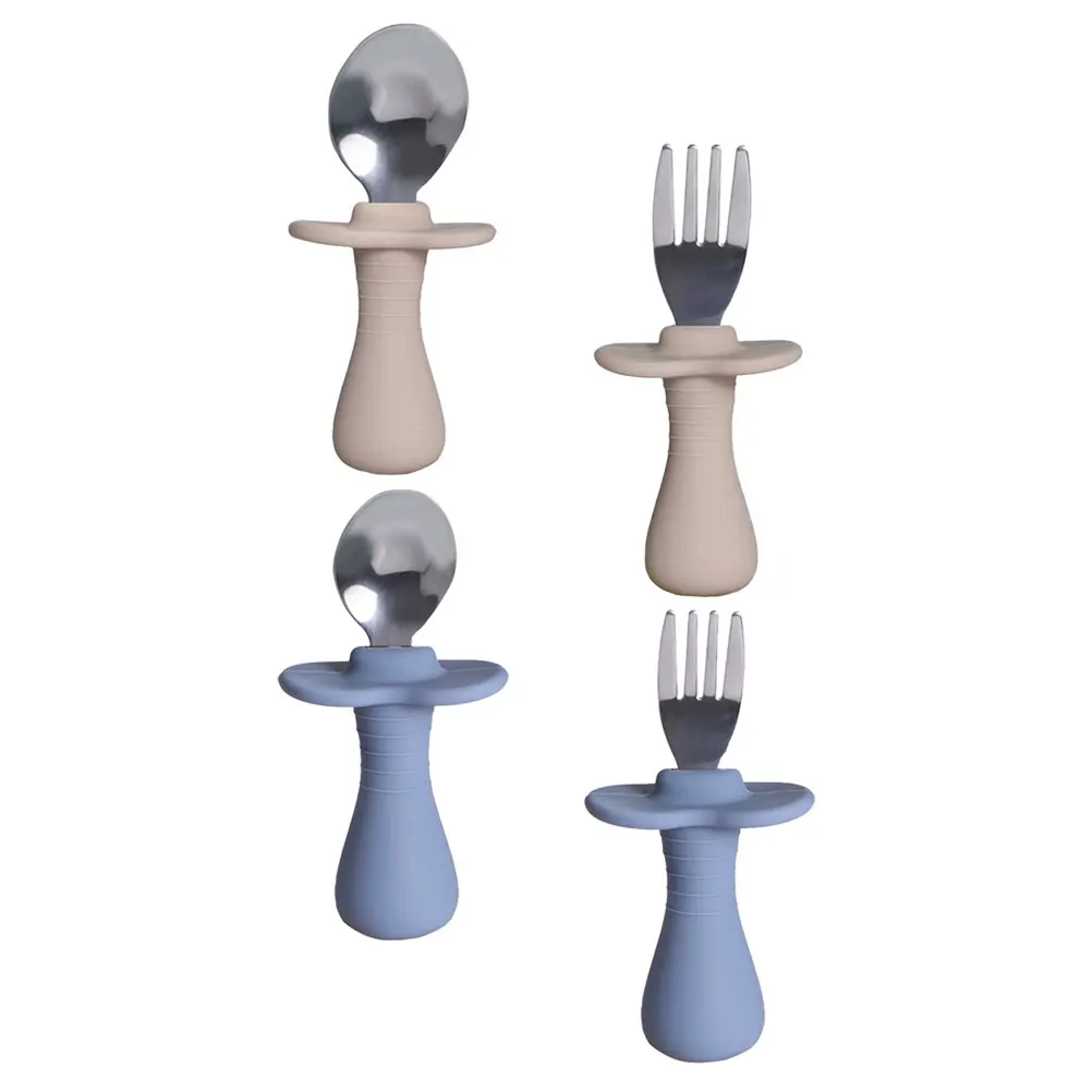 

2 Sets Children Spoon Fork Tableware Kids Stainless Steel Toddler Utensils Baby Feeding Training Set Gray Easy Clean