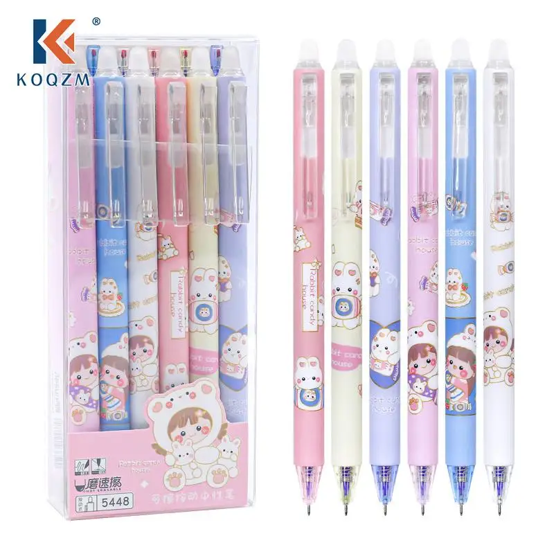 Kawaii Rabbit Girl Cartoon Erasable Gel Pen School Office Supplies Stationery Cute Retractable Gel Ink Pen 0.5mm Blue