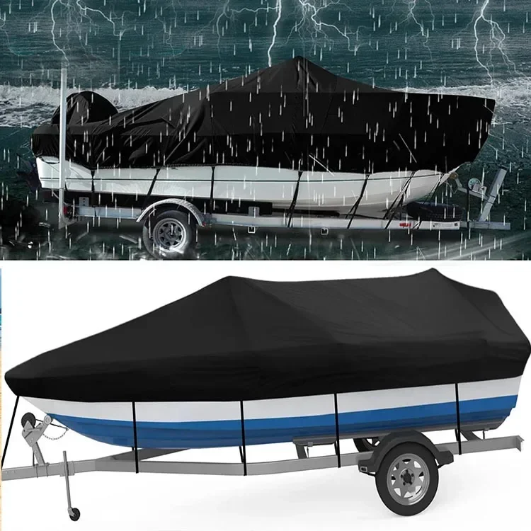 

Boat Cover 800D Waterproof Center Console Marine Cover Solution-Dyed Polyester Black Size 11-24FT 420-732CM