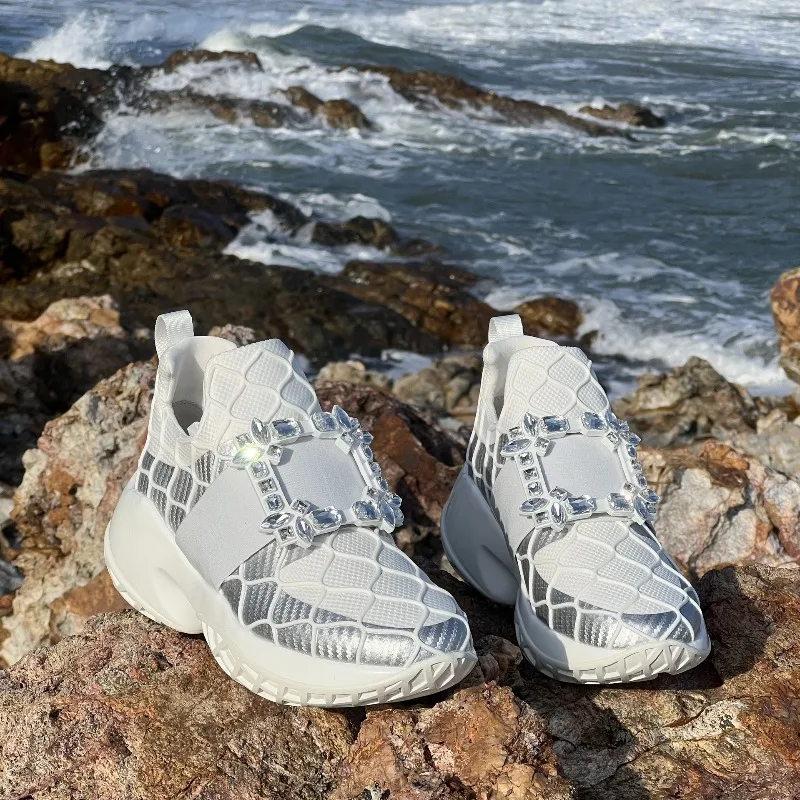 Luxury Designer Women's Shoes Exquisite Rhinestone Chunky Sneakers for Woman Fashion Round Head Casual Shoes Zapatillas De Mujer