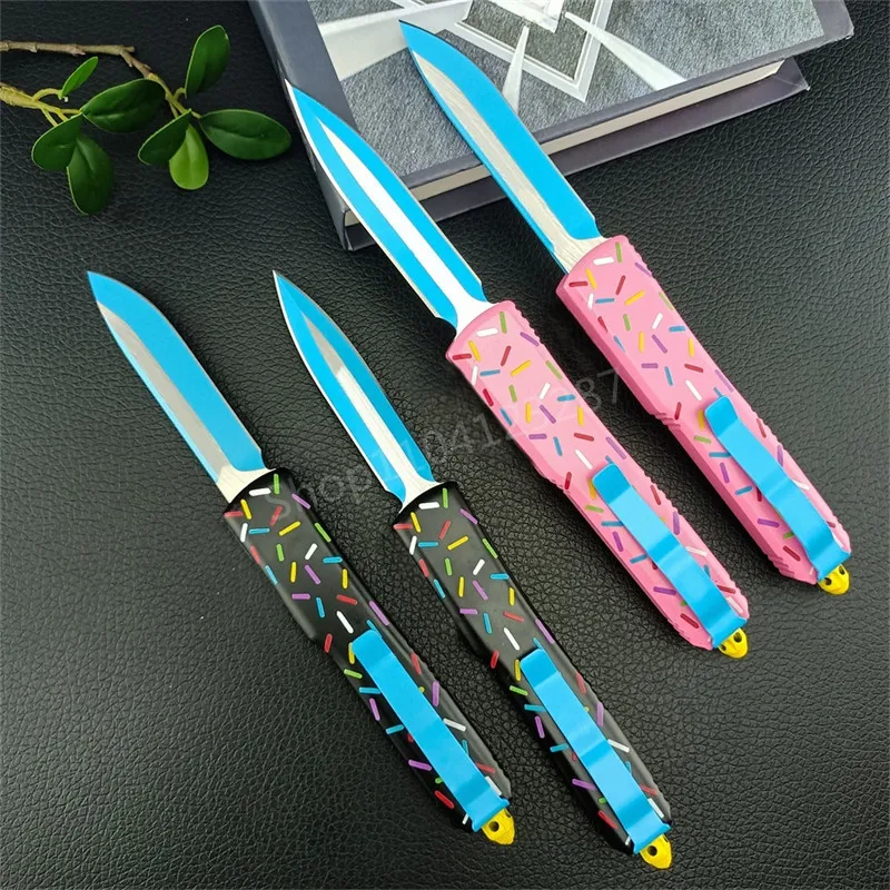 Micro UT85 Dessert Warrior ULTRA Folding Knife Outdoor EDC Tool Self Defense Pocket Knives Blade Donut Pink Black Handle