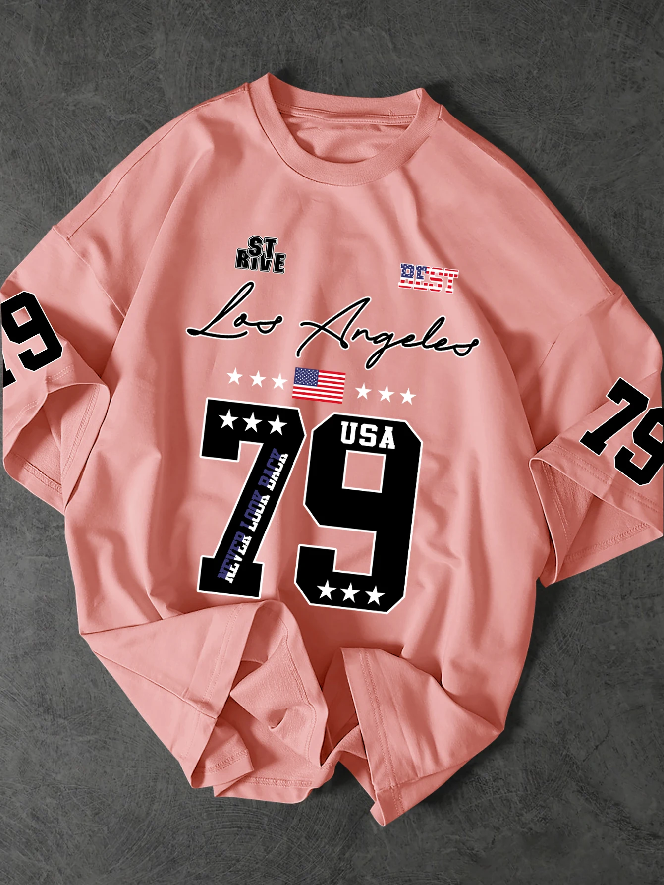 Herren-T-Shirt „Los Angeles USA Number 79“ mit amerikanischem Flaggen-Print, übergroßes Kurzarm-T-Shirt, S-XXL – Detail 6
