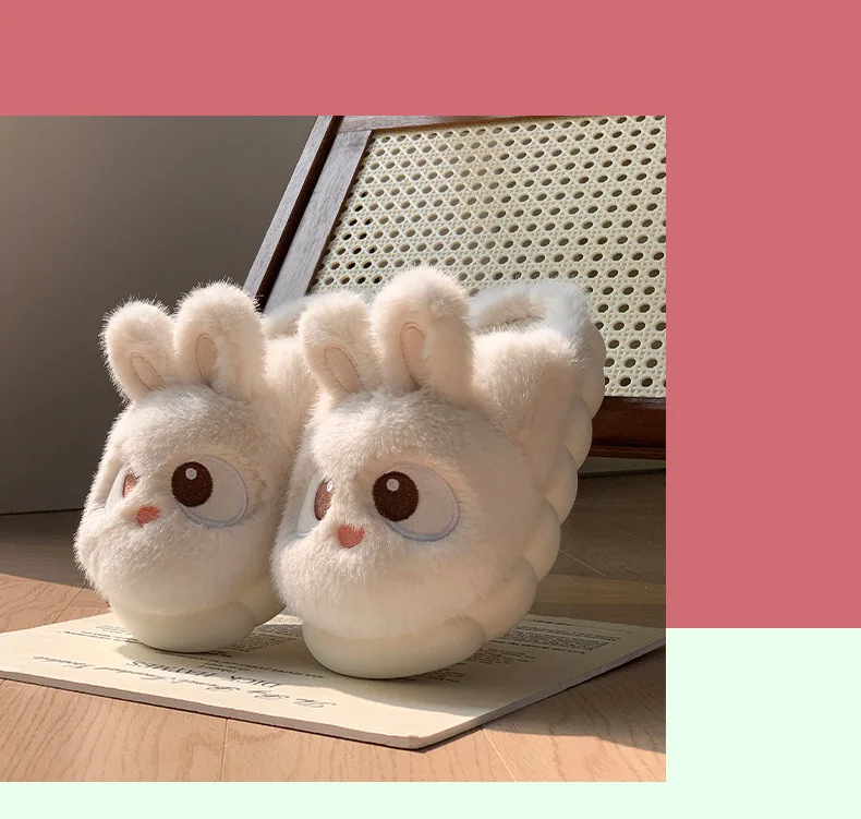 White Bunny Hausschuhe für Zuhause Kawaii Schuhe Frauen Kaninchen flauschige Hausschuhe Winter Indoor Sandalen Frau Plattform Bootie Slipper Neu – Detail 16