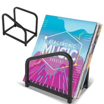 Vinyl Record Holder Metal Records Rack for Albums Books Magazines Storage up to 15-45 LP Stand Vintage Style Shelf