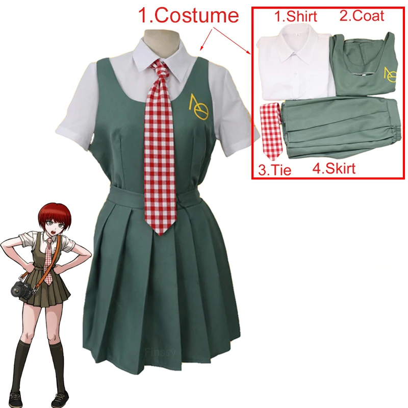 ชุดการ์ตูน Danganronpa Koizumi Mahiru คอสเพลย์เครื่องแต่งกาย High School นักเรียนชุดวิกผมสีแดงถุงเท้า