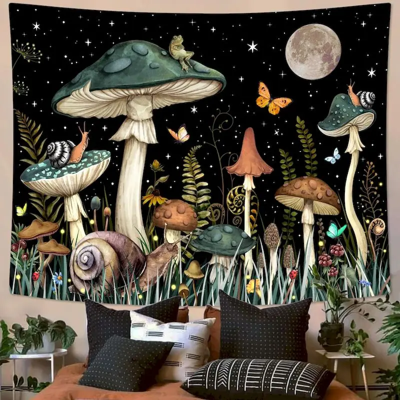 VIKAMA Mushroom Forest Snail Tapestry Wall Hanging, 6 Assorted Designs, Wall Art Decor for Bedroom Living Room