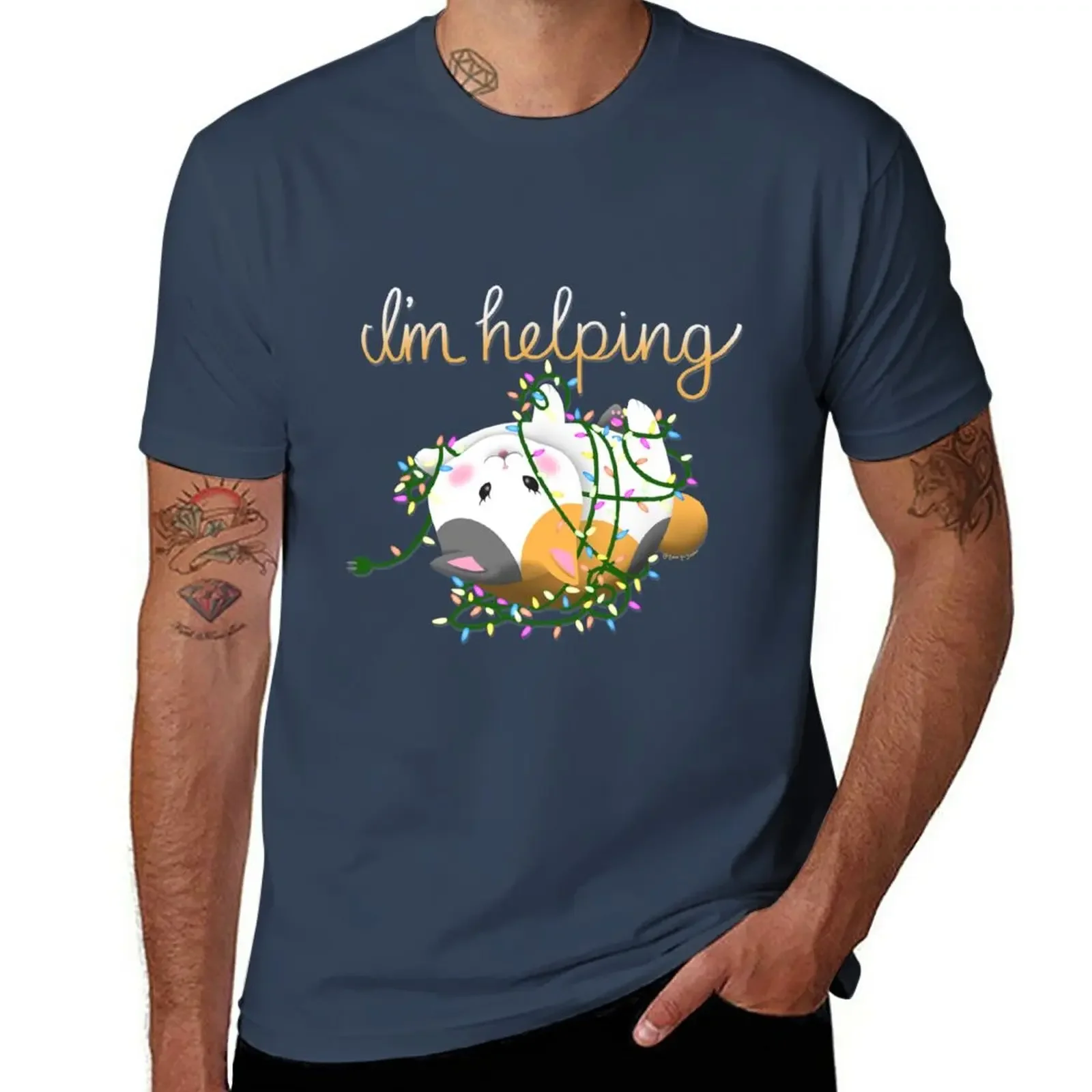 

New I'm helping! FFXIV Fat Cat for the holidays, helping you set up your Xmas tree T-Shirt tops funny t shirts mens t shirts